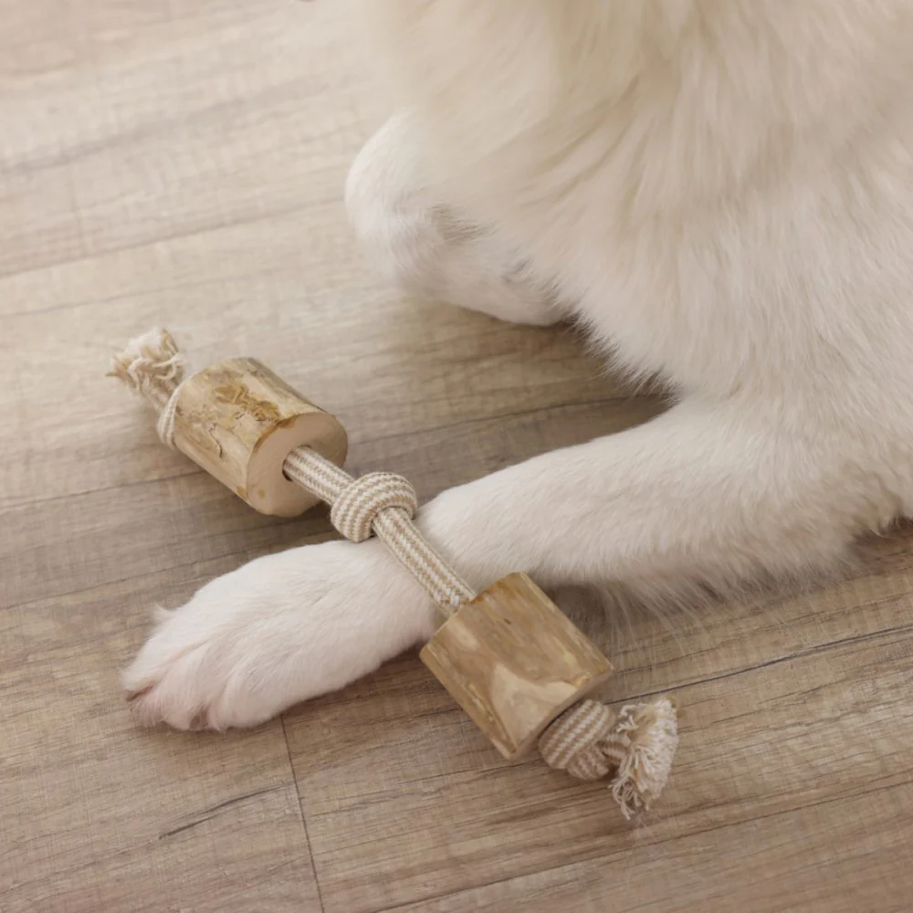 Giocattolo per cani Hantel M in legno di caffè, juta – 35cm - Image 2