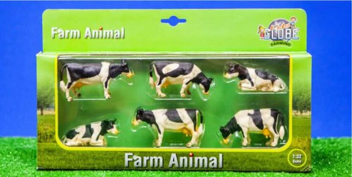 Mucca 1:32 nero bianco sdraiata in piedi 6 pezzi in confezione regalo