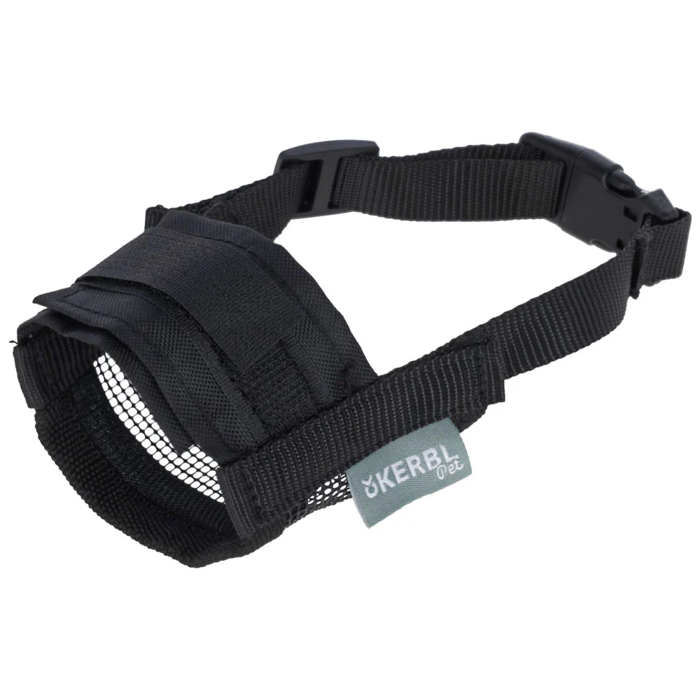 Museruola in nylon nero con chiusura a strappo e rete regolabile