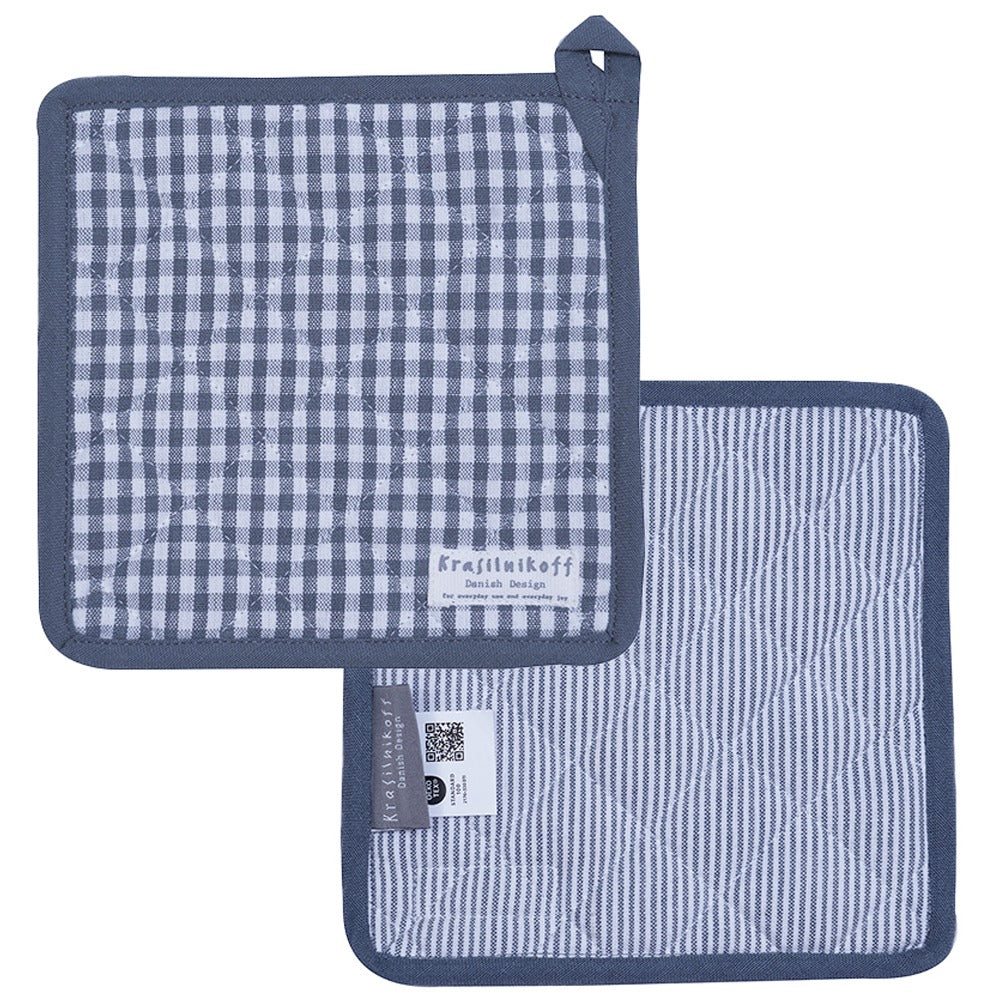 Presina in Cotone a Quadri e Righe Antracite – 20x20cm