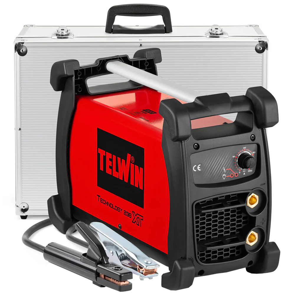 Saldatrice a inverter Telwin Technology 236XT 230V – Saldatrice MMA e TIG DC da 200A con accensione Lift, Arc Force, Hot Start, Anti-Stick – Set portatile con valigetta in alluminio
