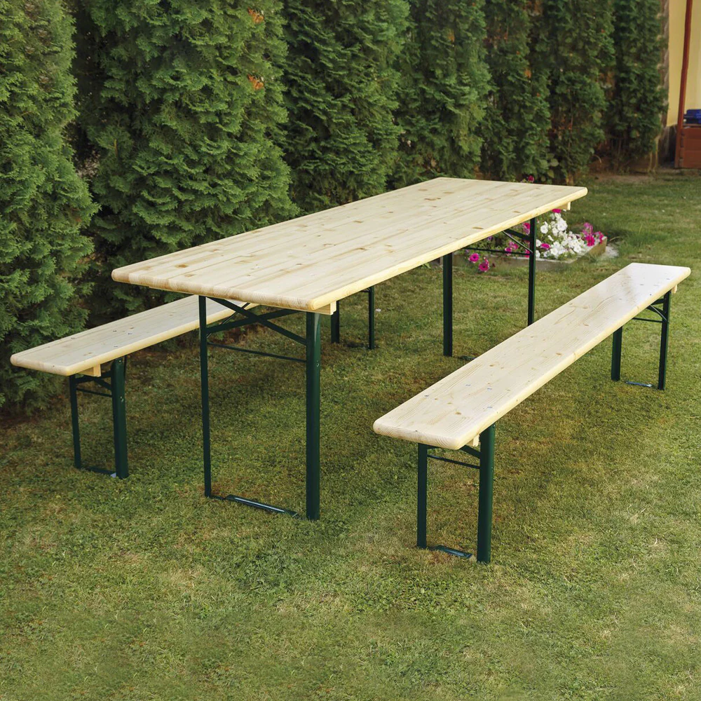 Set Birreria in Legno 220x70cm con Tavolo e Panche Pieghevoli - Image 4