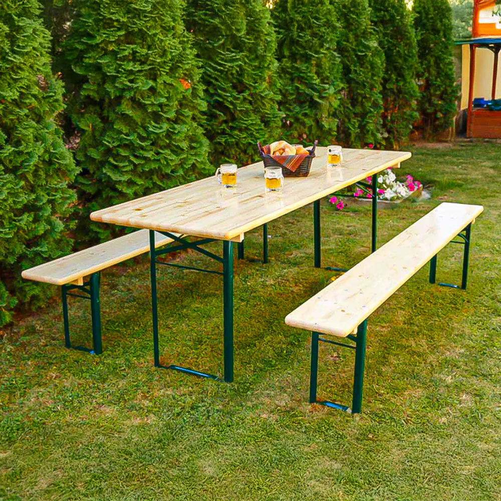 Set Birreria in Legno 220x70cm con Tavolo e Panche Pieghevoli - Image 5