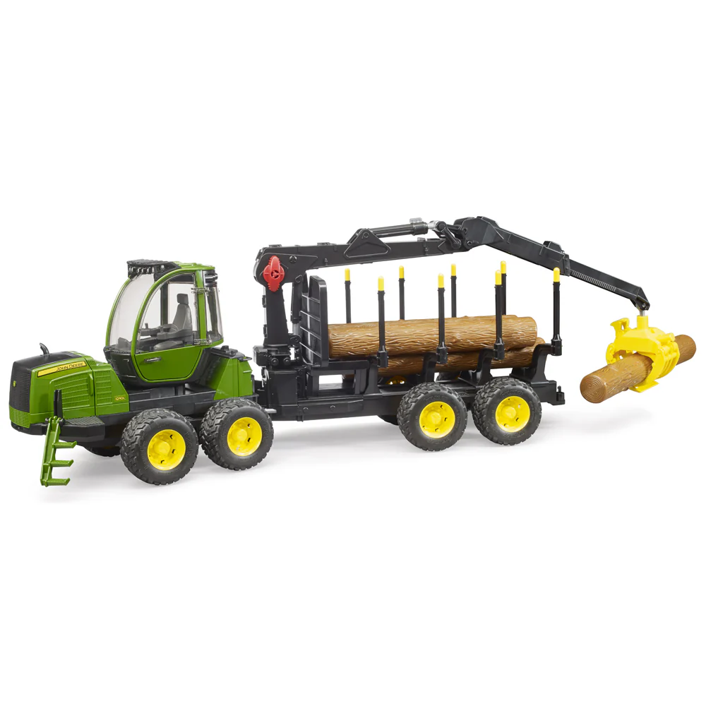 Trattore Forestale John Deere 1210E a 4 Assi con Gru Rotante e Tronchi Giocattolo - Image 2